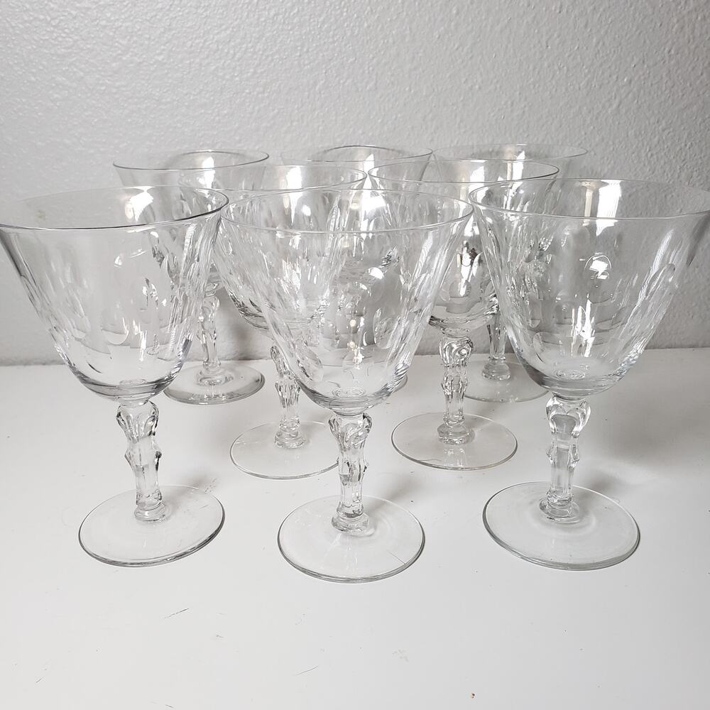 George‎ & Martha 8 piece water goblets vintage glassware thumbprint pattern
